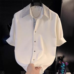 Áo Sơ Mi Nam Tay Ngắn Mùa Hè Ice Silk Dáng Rộng Xếp Ly Thời Trang Hàn Quốc Chất Liệu Polyester Thường Ngày