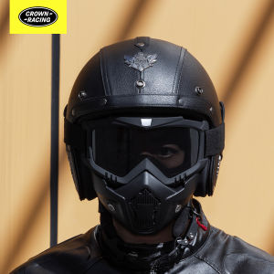 Retro Motorcycle Helmet Mens 3/4 Open Helmet Motorcycle Off-Road Integrated Motorcycle Helmets