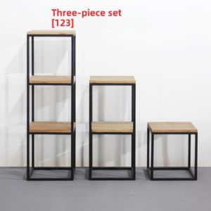 Wrought Iron Solid Wood Partition Storage Rack Living Room Multi-Layer Storage Storage Rack Floor Flower Stand Display Bookshelf Article Storage Shelf