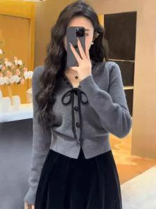 Early Autumn Short Knitted Sweater Womens Outerwear Fashion Style Commute Straight Tube Long Sleeve Regular Length Single Button