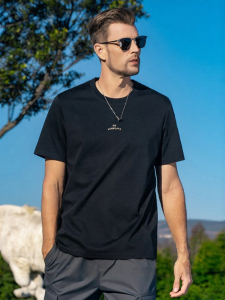 Enjeolon | Cooling Liquid Ammonia Soft Cotton Minimalist Letter Embroidery Mens Short Sleeve T-Shirt