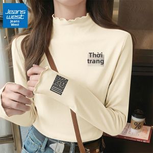 Jeanswest | Áo Thun Tay Dài Cổ Trụ Phong Cách Niche Tai Gỗ
