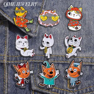 1-9 Pcs/Set Anime Turbo Granny Luck Cat Brooch Enamel Pins Cartoon Anime Three Cats Brooches Lapel Badge Jewelry Friends Gifts