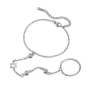 Skyrim | Skyrim Star of David Chai Clear Zircon Finger Bracelet Women Stainless Steel Hand Bracelets Amulet Jewish Jewelry Gift