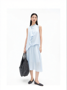 Pseudo-two-piece Drape Scarf Neck A-line Sleeveless Dress