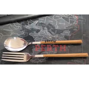 Preemperth-Preemperth- (ส่งด่วน) ช้อนส้อม สเตนเลส ลายไม้เทียม สไตล์เกาหลี ตะวันตก สําหรับร้านอาหาร ผลไม้ ขนมหวาน..ส่งจาก พระราม 2