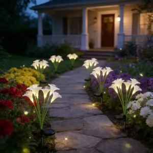1PC 6Head Solar Powered Lily Flower Stake Lights Outdoor Garden Landscape Lights Used for Courtyard Party Landscape Decoration