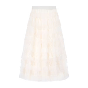 French Gentle Style Low Waist Mesh Half Skirt Womens Fashion Autumn A-Line Long Skirt Casual Low Waist Design Cake Skirt