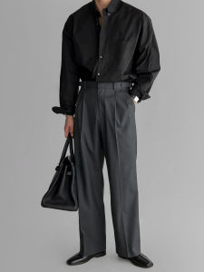 DAVID&ME | Deep Gray Straight Wide Leg Business Casual Trousers