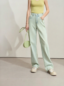 AMII | Quần Jeans denim phong cách retro mới thu màu xanh nhạt thêu