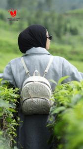 Vandqiu Tas Ransel Motif Bordir Daun Backpack Wanita Multifungsi B04