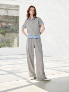 Toyouth | Contrast Color Splicing Faux Two-Piece T-Shirt and Wide Leg Pants Set