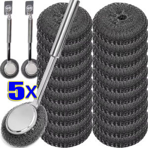 พร้อมที่จับแปรงขัดหม้อสแตนเลสเกรดสำหรับการกำจัดคราบที่แข็งแกร่งโดยไม่ทำลายการเคลือบแปรงทำความสะอาดในครัวเรือน