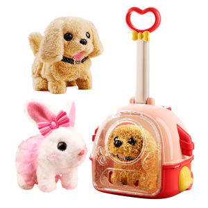 Electronic Simulation Robot Dog Smart Walking Barking Wagging Electric Plush Toy Teddy Robot Dog Rabbit With Suitcase Child Toy Puppy For Birthday New Year Christmas Gift