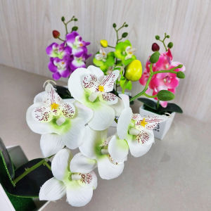 Azgalery PBP08 / Bunga Hias Anggrek Plastik Tanaman Palsu Pot Bunga Dekorasi Ruangan Rumah Import Artificial Flower Latex / COD