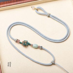 Handcrafted 3mm Emerald Rice Bead Pendant Cord Woven Lucky Knot Amber Jade Pendant Necklace Cord Wind Fashion Jewelry