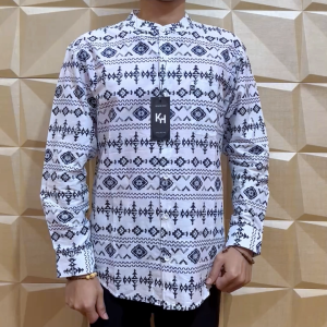 Kemko KH Kemeja Koko Abu Motif Timbul Lengan Panjang Premium untuk Pria Terbaru