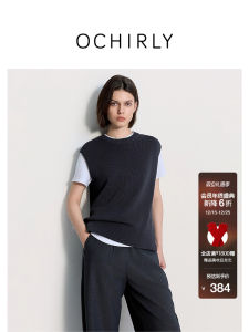 Ochirly Womens Knitted Vest round Neck Loose Split Summer New Arrival Pure Cotton Comfortable Commute Style Sporty Detail