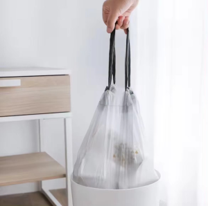 Drawstring Garbage Bag Thickened Automatic Closing Kitchen Garbage Bag 15Pcs/Roll