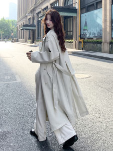 Beige Loose Long Casual Style Womens Coat 2025 Autumn New FashionBritish Style Outerwear Comfortable Elegant Commute Style Polyester Fiber