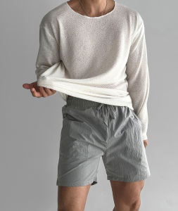 Lazy Relaxed Feeling Ice Silk Knitting Sun Protection Clothing Mens Low Collar Loose Long Sleeves Pull Collar Cut Out Tops Casual Sweatshirts