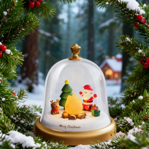 Hộp Nhạc Xoay Kiểu Giáng Sinh Có Thể Sạc Lại Với Đèn Nền Thiết Kế Ngọn Lửa Nhỏ Đèn Ngủ Trang Trí Cho Sinh Nhật