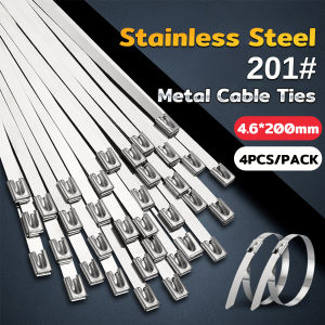HB Metal Cable Zip Ties 201 Stainless Steel Multi-purpose 4.6*200mm 4Pcs/bag