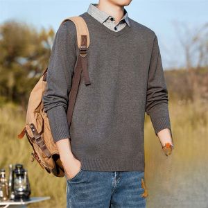 ROMON | Lormen Mens Knitted Sweater Long Sleeve Crew Neck Simplicity Style Fashion Urban Business Casual Soft Comfortable Polyester