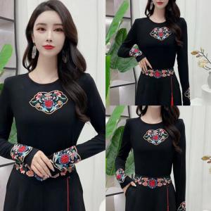 2025 Spring Autumn New Style Ethnic Womens Embroidered Flower Tang Suit Loose plus Size Two-Piece Set Cotton Traditional Chinese Clothing