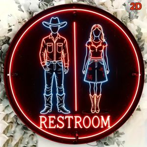 CIFbuy | Western Cowboy Neon Sign 8x8 Inch Round Aluminum Wall Art Durable Retro Bar Pub Cafe Bathroom Decor