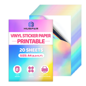 20 Sheets A4 (8.3×11.7 Inches) Rainbow Holographic Vinyl Sticker Paper Holographic Water-Resistant Stickers Inkjet Printing
