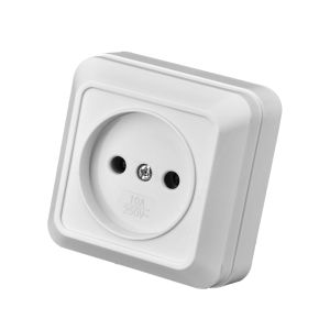 ปลั๊กไฟสีขาวไม่ดินสารหน่วงไฟติดผนังมาตรฐานสหภาพยุโรปคลาสสิกปลั๊กไฟฟ้าสีพลาสติก 250V พื้นผิว