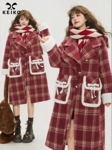 Keiko | Áo Khoác Len Plaid Đỏ Không khí Cổ điển
