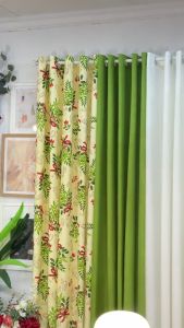 NON BLOCKOUT Sold Per Pc!! New Christmas Joy Cream - Olive Green Holiday Home Modern Ring Curtains 10rings 5-8ft