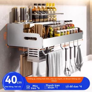 B&W | Giá Đựng Gia Vị Đũa Dao Nhà Bếp Treo Tường Không Khoan Lỗ Thép Không Gỉ