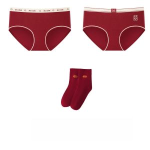 MiiOW | Quần lót tam giác cotton nguyên chất màu đỏ trang trọng cho nữ Quần lót kháng khuẩn cạp giữa họa tiết in mùa thu 2024