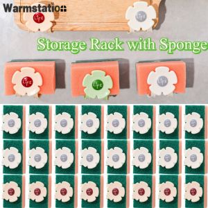 Sink Flower Shaped Sponge Wiping Storage Rack Kitchen Spoon Spatula Suction Cup Drain Hook Multi Functional Pot Lid Storage Rack with A Sponge