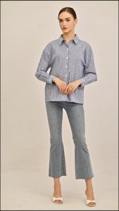 Plain B. Stripe Line Blouse Blue