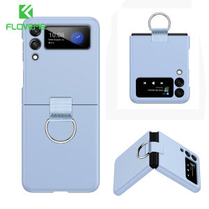 FLOVEME With Finger Ring Phone Case For Samsung Galaxy Z Flip 5 Flip 4 Flip 3 5G Matte Hard PC Folding Shockproof Back Cover For Galaxy Z Flip 5 Flip 4 Flip 3