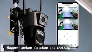 CCTV V380 PRO WiFi/4G FREE SIM Card 8MP HD PTZ Dual Lens Dual Screen Pelacakan Olahraga Outdoor Waterproof CCTV