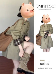 Spring Opening Womens Jacket Coat Unifittoo Brand Sweet Style Loose Fit Polyester Fiber Long Sleeve Stand Collar Midi Length