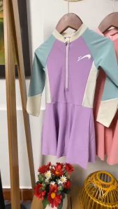 Đồ bơi cho bé gái liền thân dài tay 3-10 tuổi phối nhiều màu kiểu váy hàng vải co giãn cực tốt