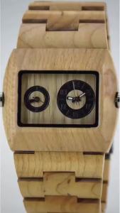 Rectangle Square Dial Men Wooden Wristwatch Dual Time Display Business Quartz Casual Wrist Watch