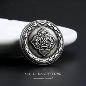High-End Metal Button Retro Silver Tone for Mens Suit Coat round Versatile Outerwear Accessory Durable Alloy Material
