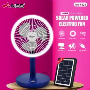 NSS Solar Fan with Panel Rechargeable Fan 8" folding fan with Light charging retractable Mini fan