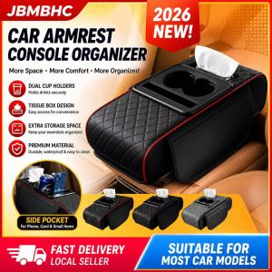JBMBHC Universal Car Center Console Cover 3 In 1 Armrest Pad Thickened Sponge Elbow Support Cup Holder Storage Bag Car Interior