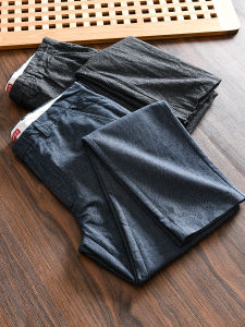 กางเกงขายาวทรงตรงลำลองสำหรับผู้ชาย ผ้าฝ้ายระบายอากาศได้ดี ทรงเข้ารูป สไตล์ธุรกิจ กางเกงขายาวลำลองแบบมีตะเข็บข้าง