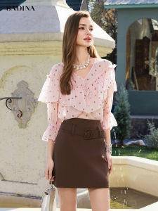 BADINA | Áo Chiffon In Đốm Viền Nơ Phong Cách Pháp
