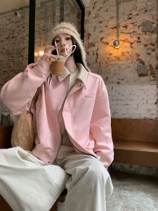 American Retro Plus Size Loose Suede Baseball Uniform Outwear Womens Spring Early Autumn and Winter Couple Detachable Collar Jacket