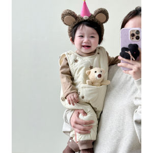 Trang Phục Mùa Đông Phong Cách Hàn Quốc Instagram Bộ Đồ Liền Thân Hai Dây Dày Dặn Chần Bông Gấu Nhỏ Trẻ Sơ Sinh Bộ Đồ Jumpsuit Giữ Ấm Dày Dặn Cho Bé Trai Bé Gái
